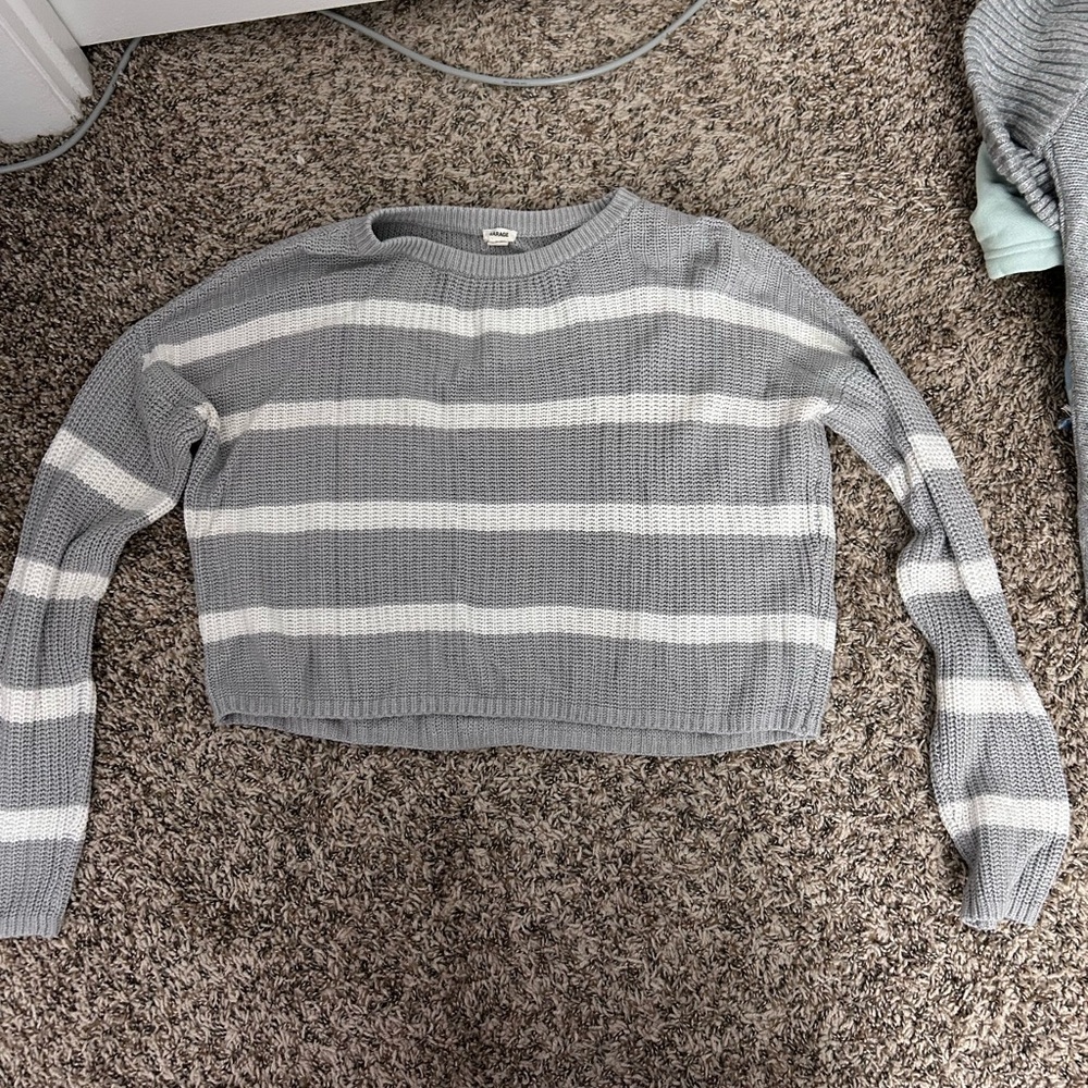 Gray and White Striped Sweater
